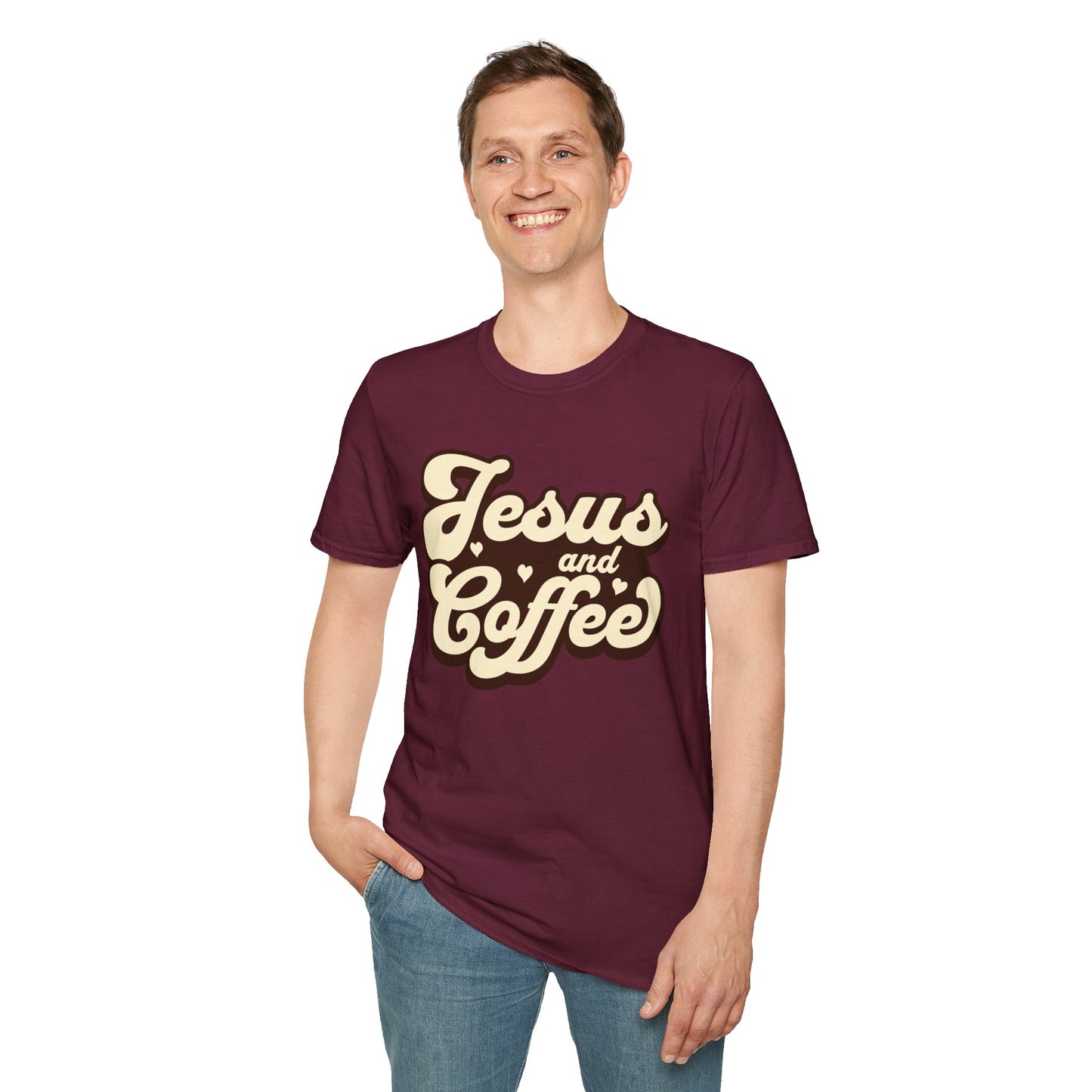 Jesus and Coffee Unisex Softstyle T-Shirt - Perfect for Faith Lovers and Coffee Enthusiasts