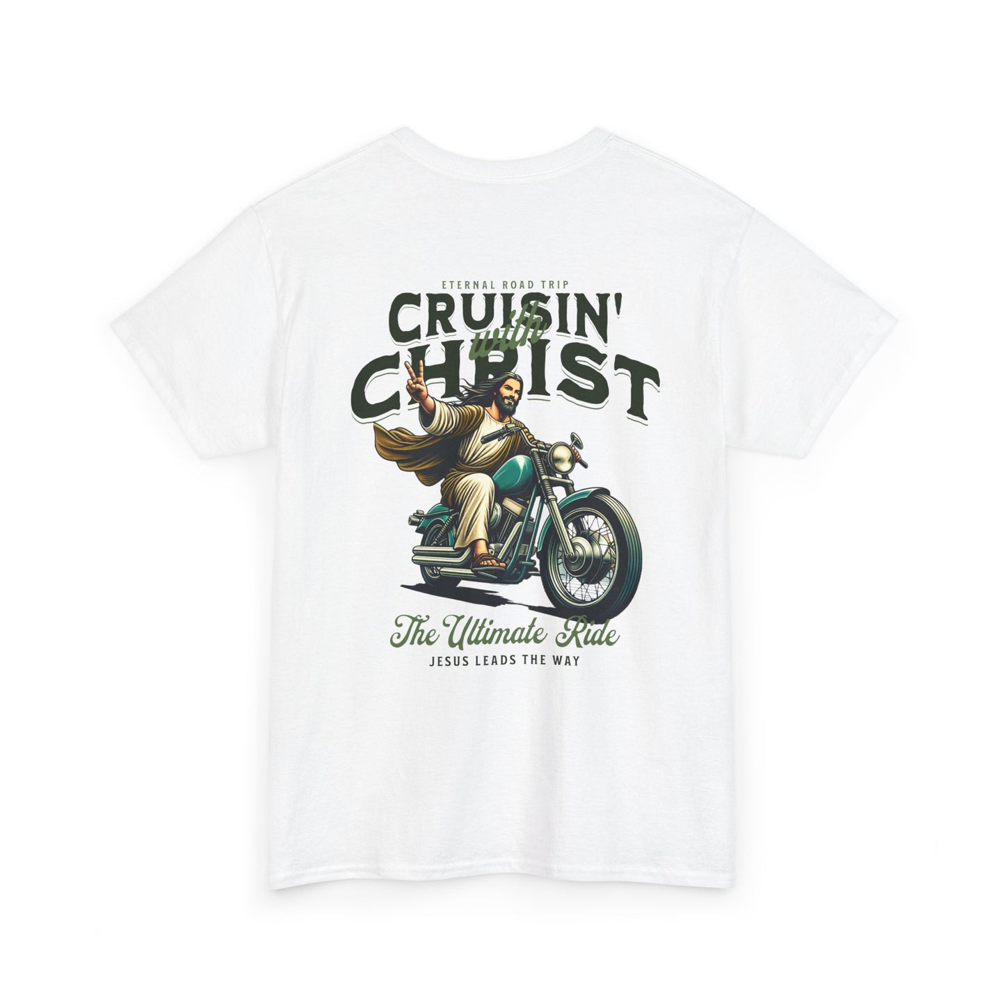 Cruisin' with Christ Heavy Cotton Tee | Faith-Based Unisex T-Shirt for Riders