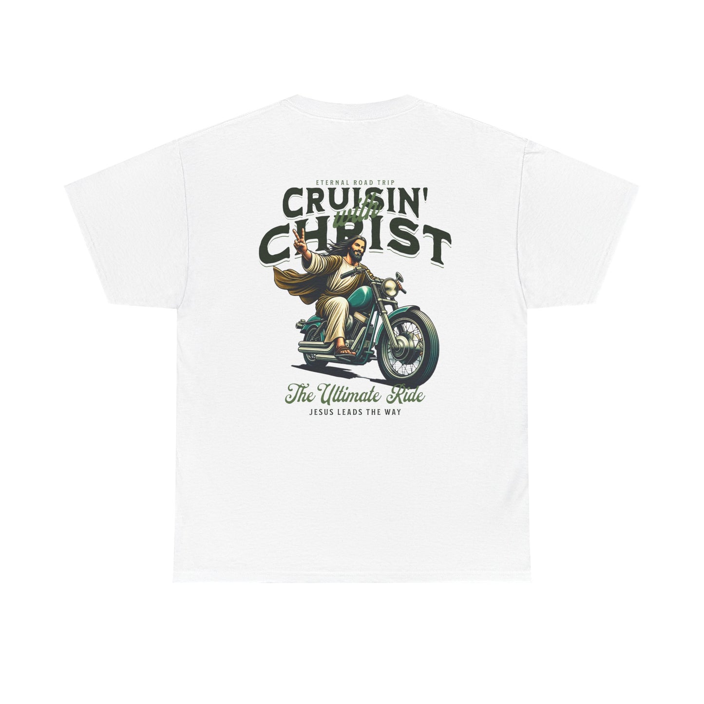 Cruisin' with Christ Heavy Cotton Tee | Faith-Based Unisex T-Shirt for Riders