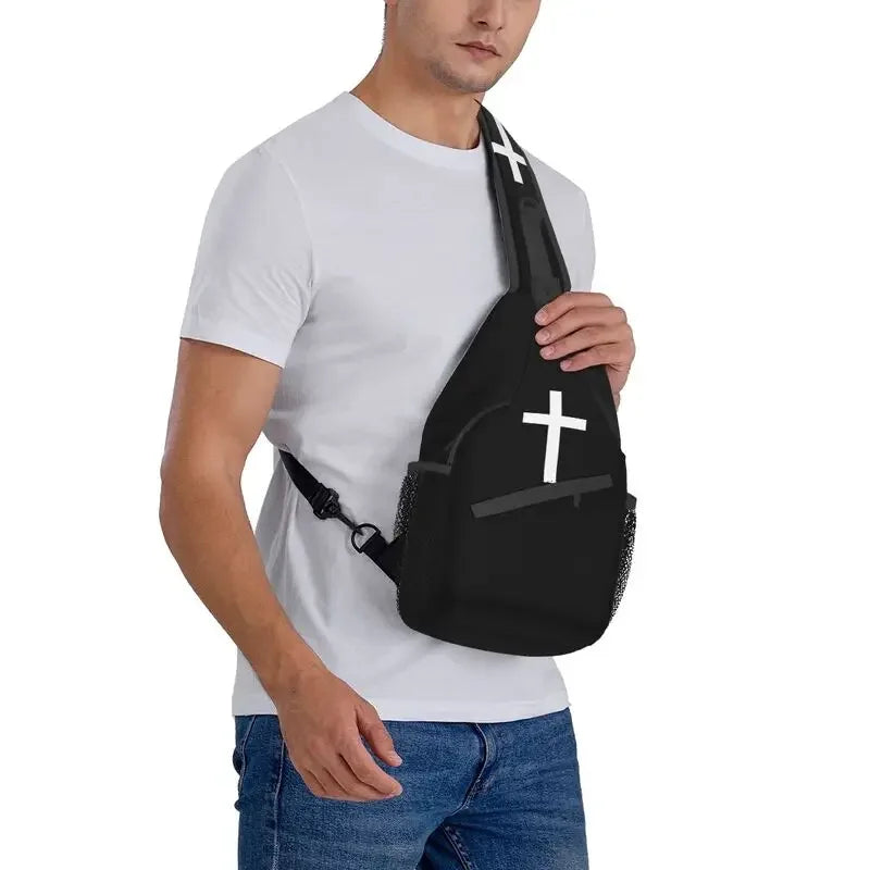 Fashion Catholic Jesus Cross Sling Bags for Cycling Camping Men Christian Religious Crossbody Chest Backpack Shoulder Daypack