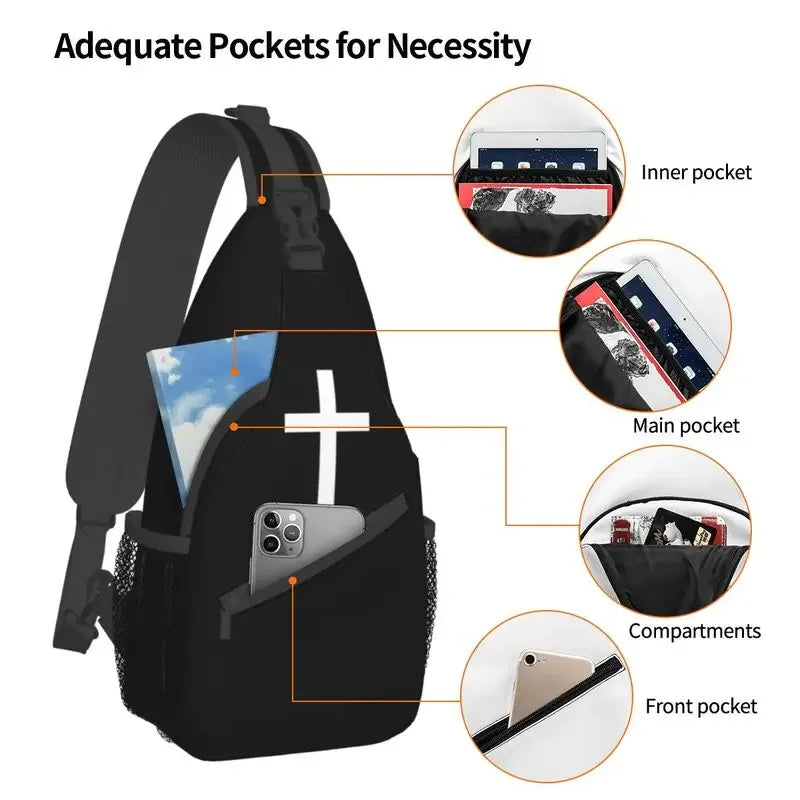 Fashion Catholic Jesus Cross Sling Bags for Cycling Camping Men Christian Religious Crossbody Chest Backpack Shoulder Daypack
