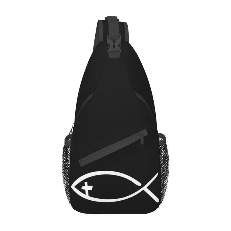 Fashion Catholic Jesus Cross Sling Bags for Cycling Camping Men Christian Religious Crossbody Chest Backpack Shoulder Daypack