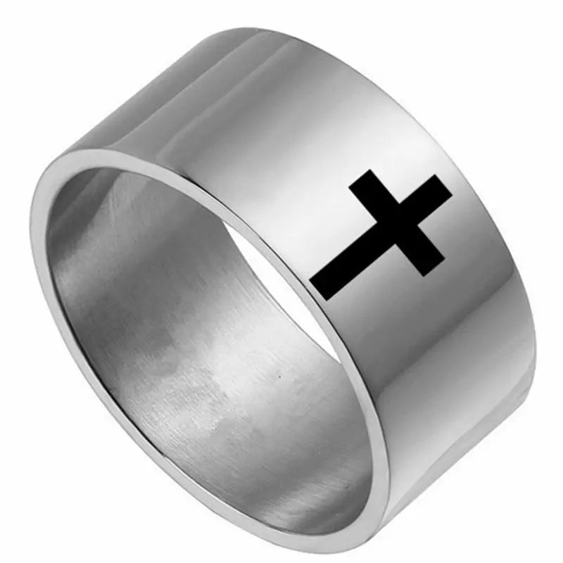 6mm Stainless Steel Cross Ring Christian Jesus Christ Lord Prayer for Men and Women