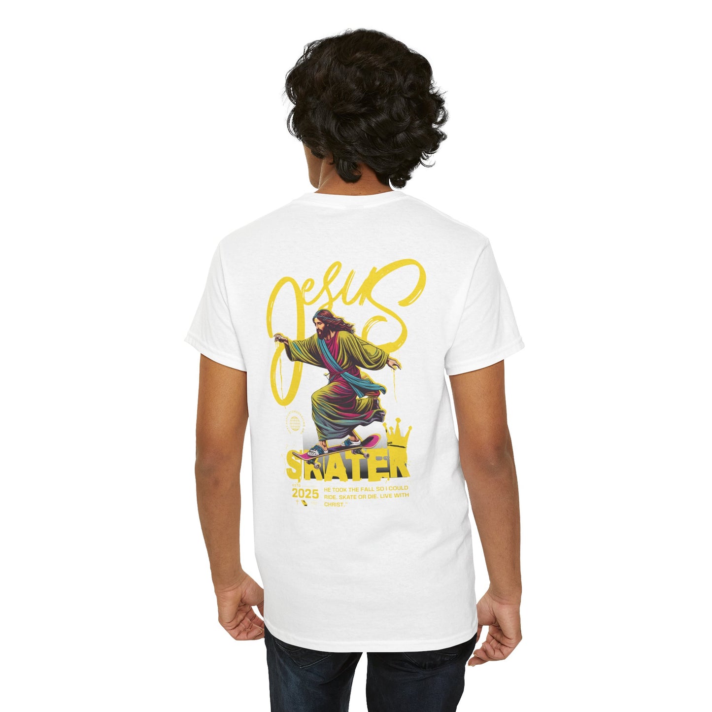 Jesus Skater Unisex Heavy Cotton Tee - Cool and Casual Faith-Inspired Shirt