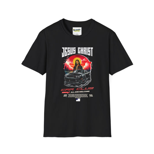 Jesus & Car Enthusiast Unisex T-Shirt, Graphic Tee for Auto Lovers, Perfect for Birthdays, Car Shows, and Everyday Wear