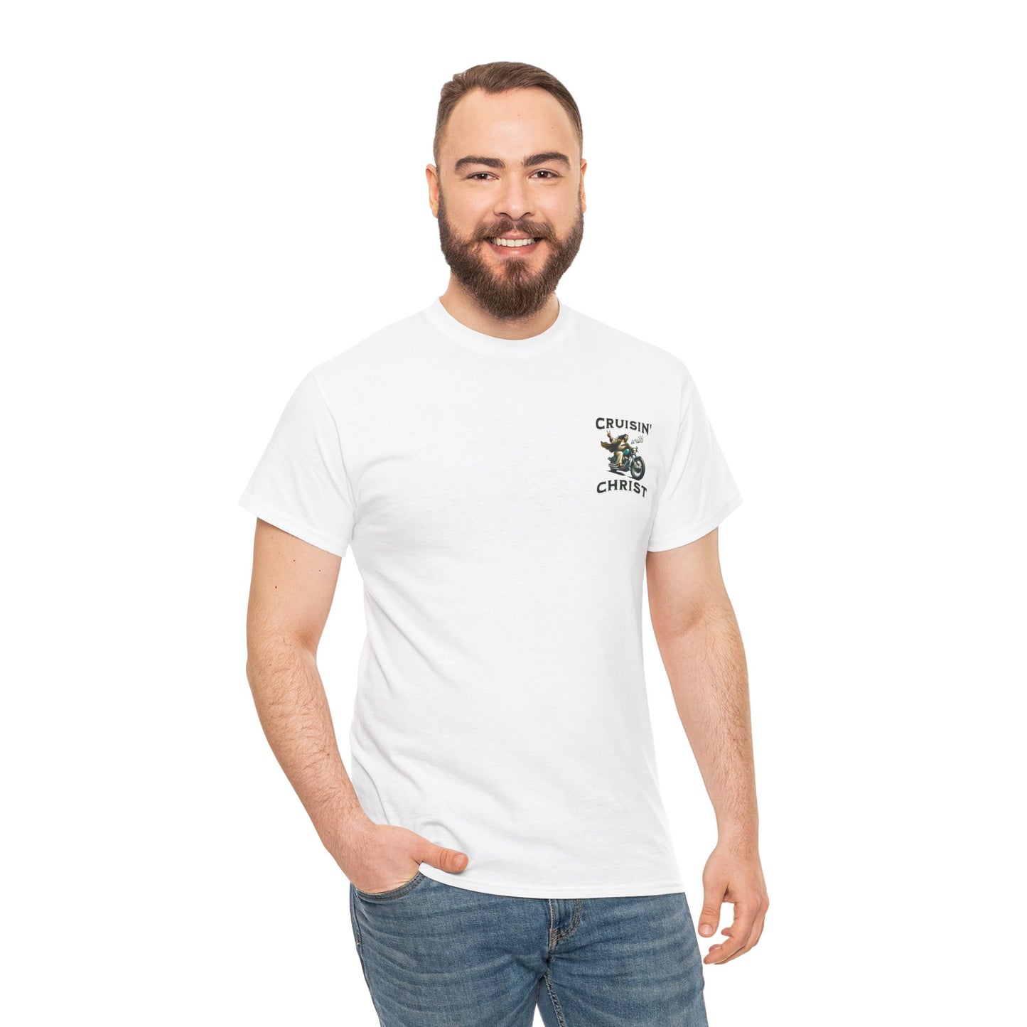 Cruisin' with Christ Heavy Cotton Tee | Faith-Based Unisex T-Shirt for Riders