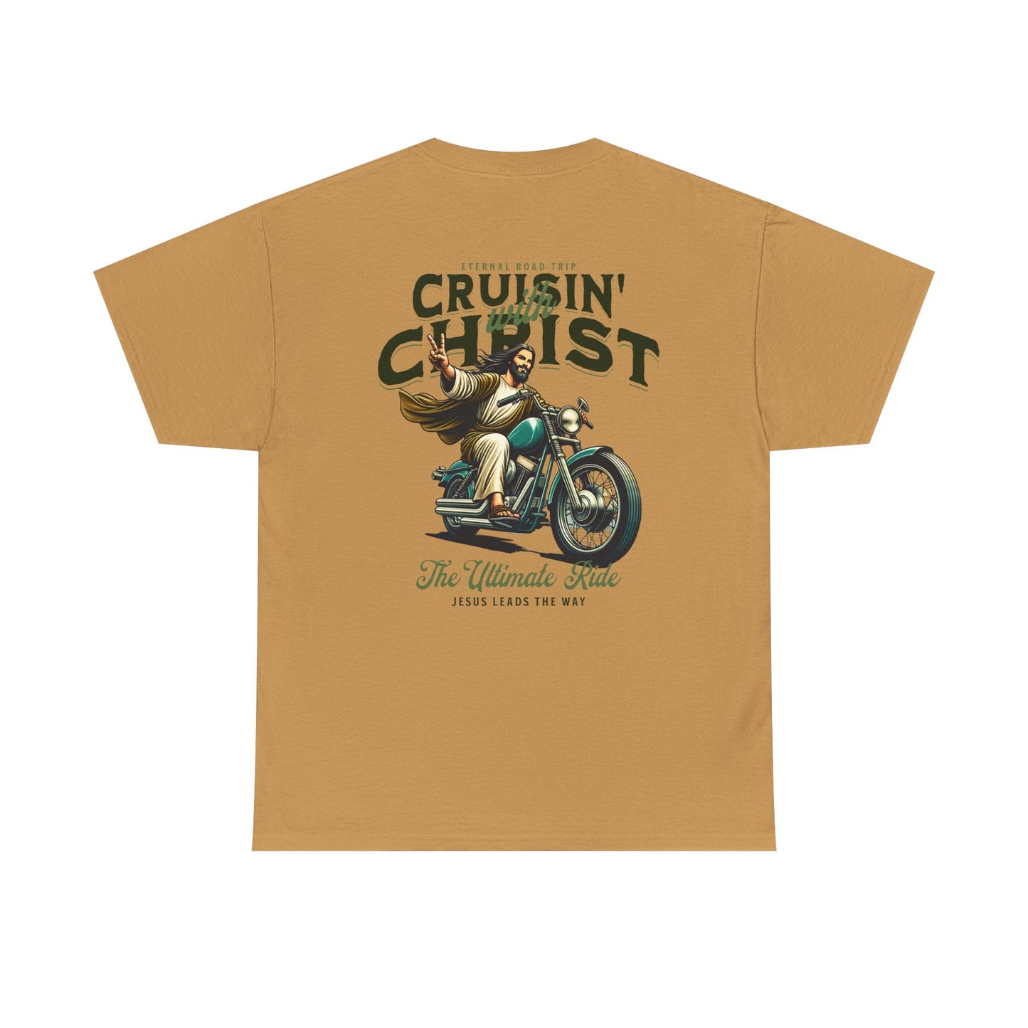 Cruisin' with Christ Heavy Cotton Tee | Faith-Based Unisex T-Shirt for Riders