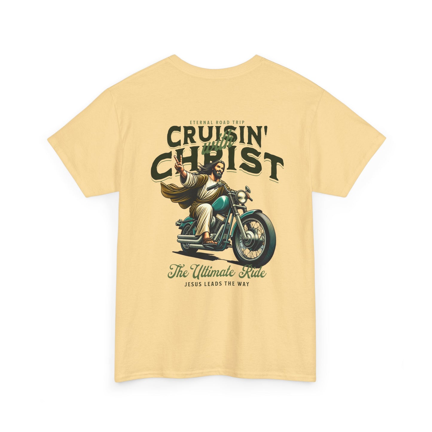 Cruisin' with Christ Heavy Cotton Tee | Faith-Based Unisex T-Shirt for Riders