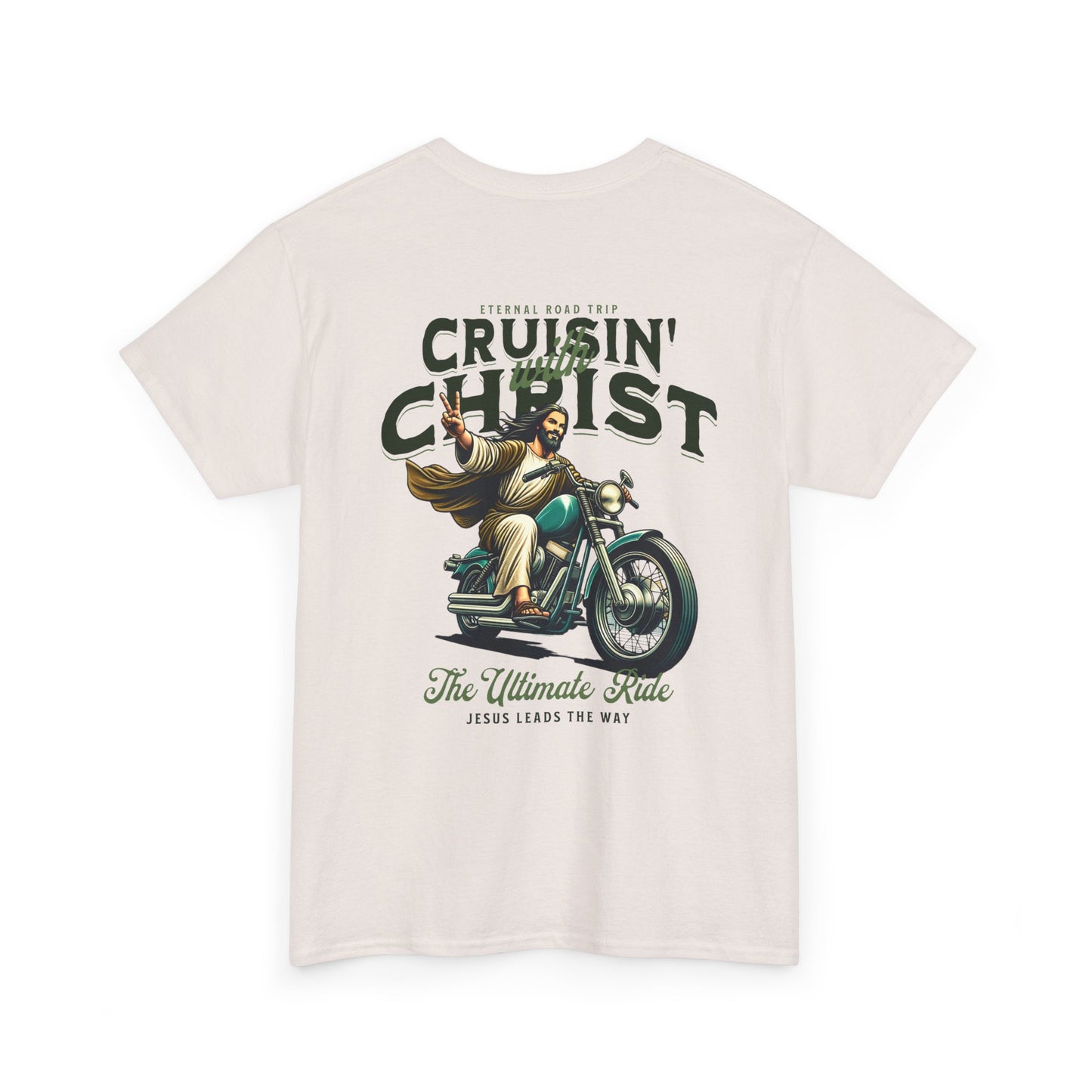 Cruisin' with Christ Heavy Cotton Tee | Faith-Based Unisex T-Shirt for Riders