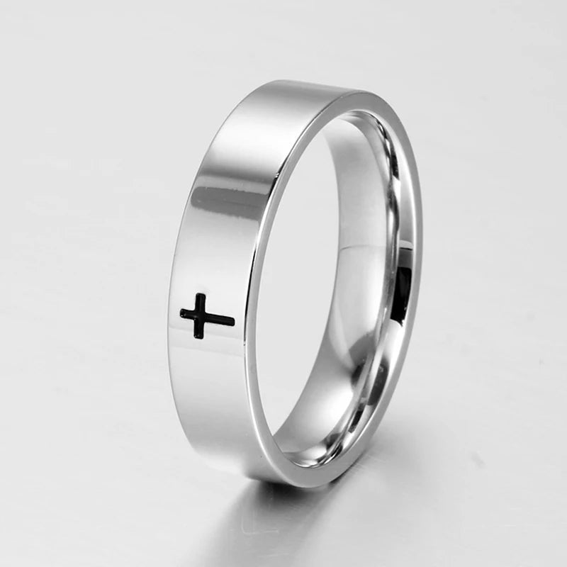 6mm Stainless Steel Cross Ring Christian Jesus Christ Lord Prayer for Men and Women