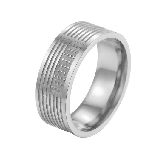 Kinitial Stainless Steel American Flag Band Ring Men Women USA Style Geometric Finger Stackable Rings Gift