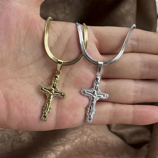 Christian Jesus Cross Necklace For Women Men Stainless Steel Chains Choker Religion Cross Pendants Jewelry Prayer Baptism Gifts