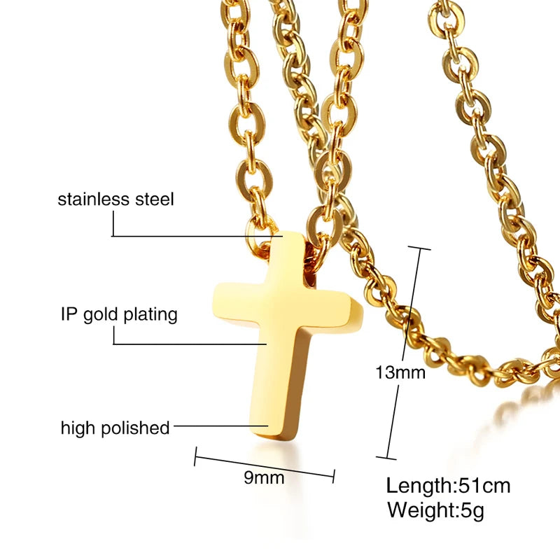 Vnox Small Cross Charm Women Necklaces Stainless Steel Simple Religious Christ Jewelry Elegant Lady Daily Jewelry
