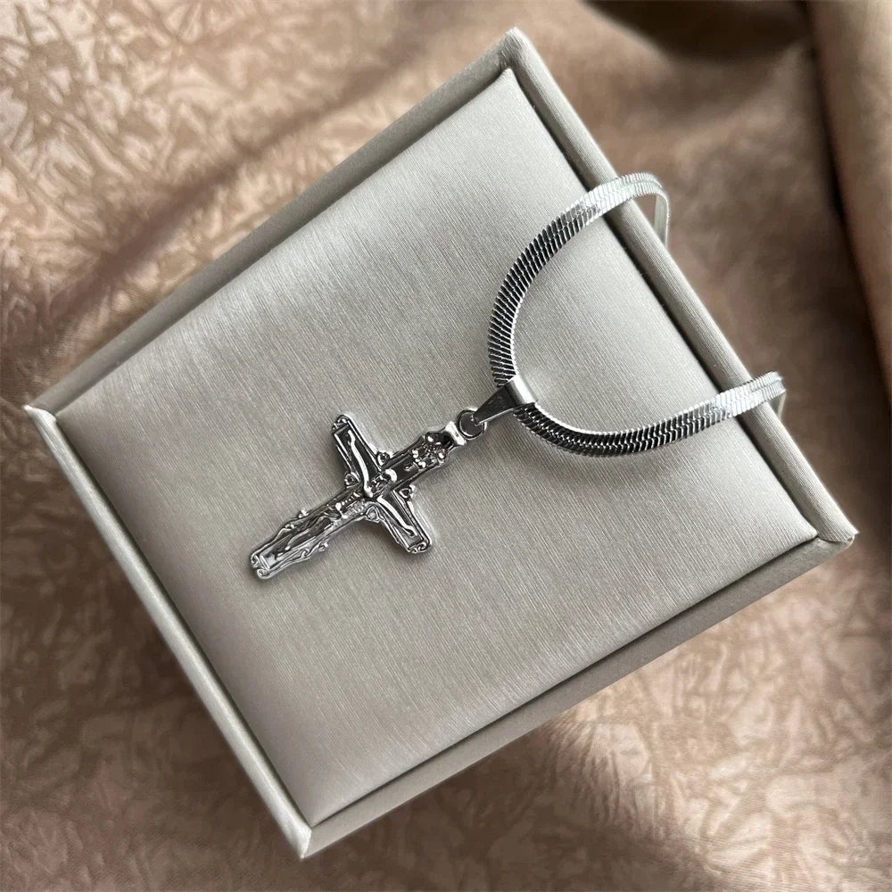 Christian Jesus Cross Necklace For Women Men Stainless Steel Chains Choker Religion Cross Pendants Jewelry Prayer Baptism Gifts
