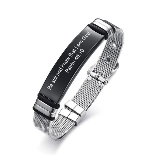 Custom Cross Men's Stainless Steel Bracelet Christian Lord's Prayer Personalized Adjustable