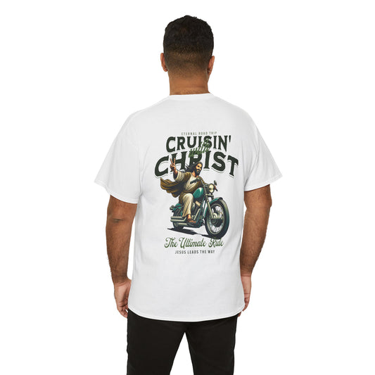 Cruisin' with Christ Heavy Cotton Tee | Faith-Based Unisex T-Shirt for Riders