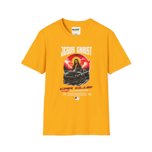 Jesus & Car Enthusiast Unisex T-Shirt, Graphic Tee for Auto Lovers, Perfect for Birthdays, Car Shows, and Everyday Wear