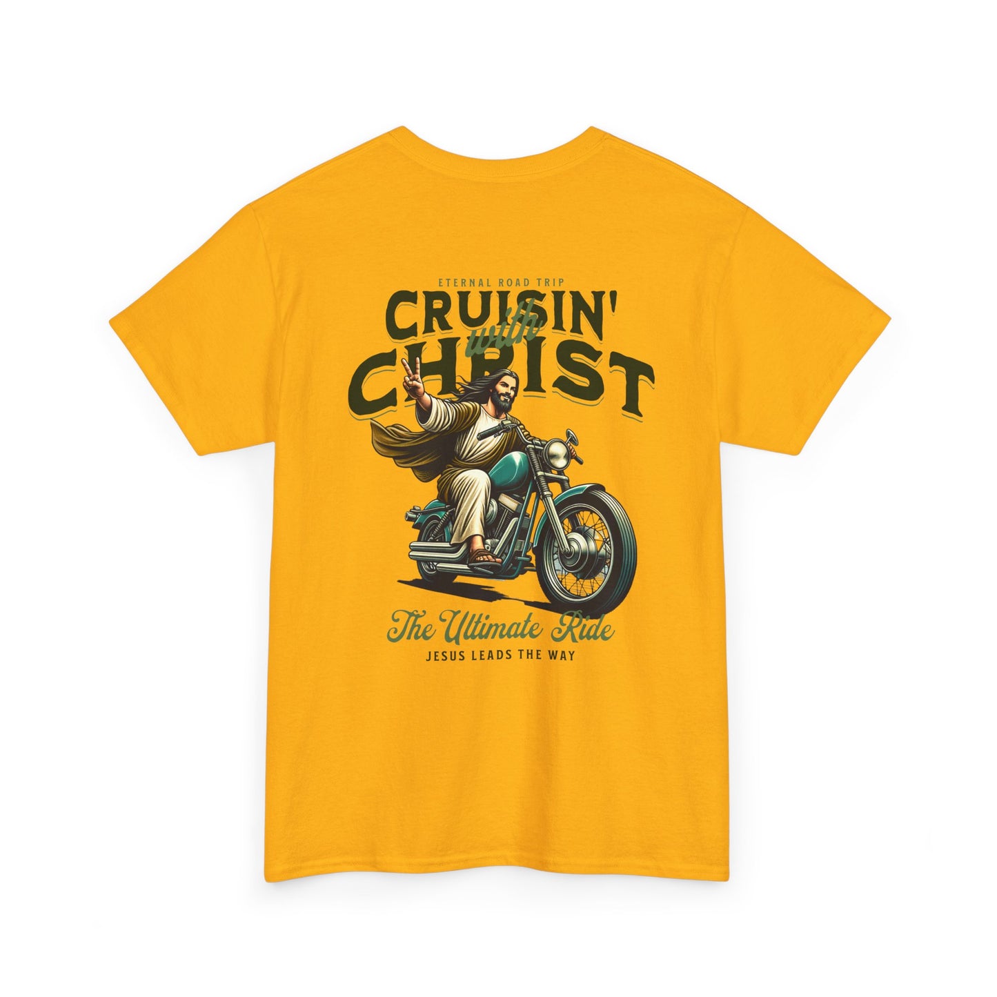 Cruisin' with Christ Heavy Cotton Tee | Faith-Based Unisex T-Shirt for Riders
