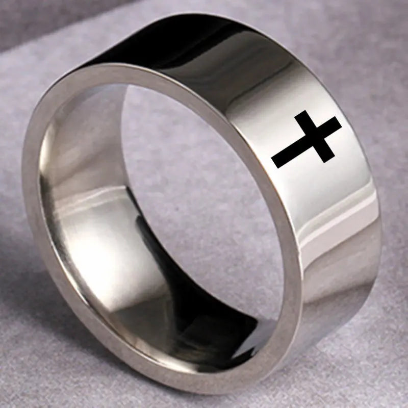 6mm Stainless Steel Cross Ring Christian Jesus Christ Lord Prayer for Men and Women