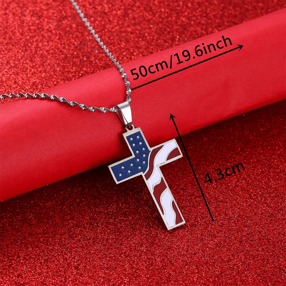 Stainless Steel Enamel American USA Flag Cross Pendant Necklace Stars Stripes Jesus Religion Christian Cross Jewelry