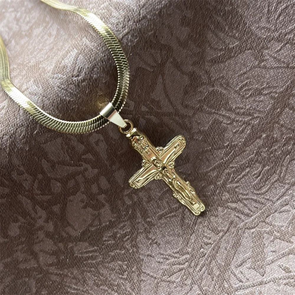 Christian Jesus Cross Necklace For Women Men Stainless Steel Chains Choker Religion Cross Pendants Jewelry Prayer Baptism Gifts
